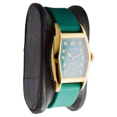 Gruen Yellow Gold Filled Art Deco Watch with Custom Made Green Dial circa