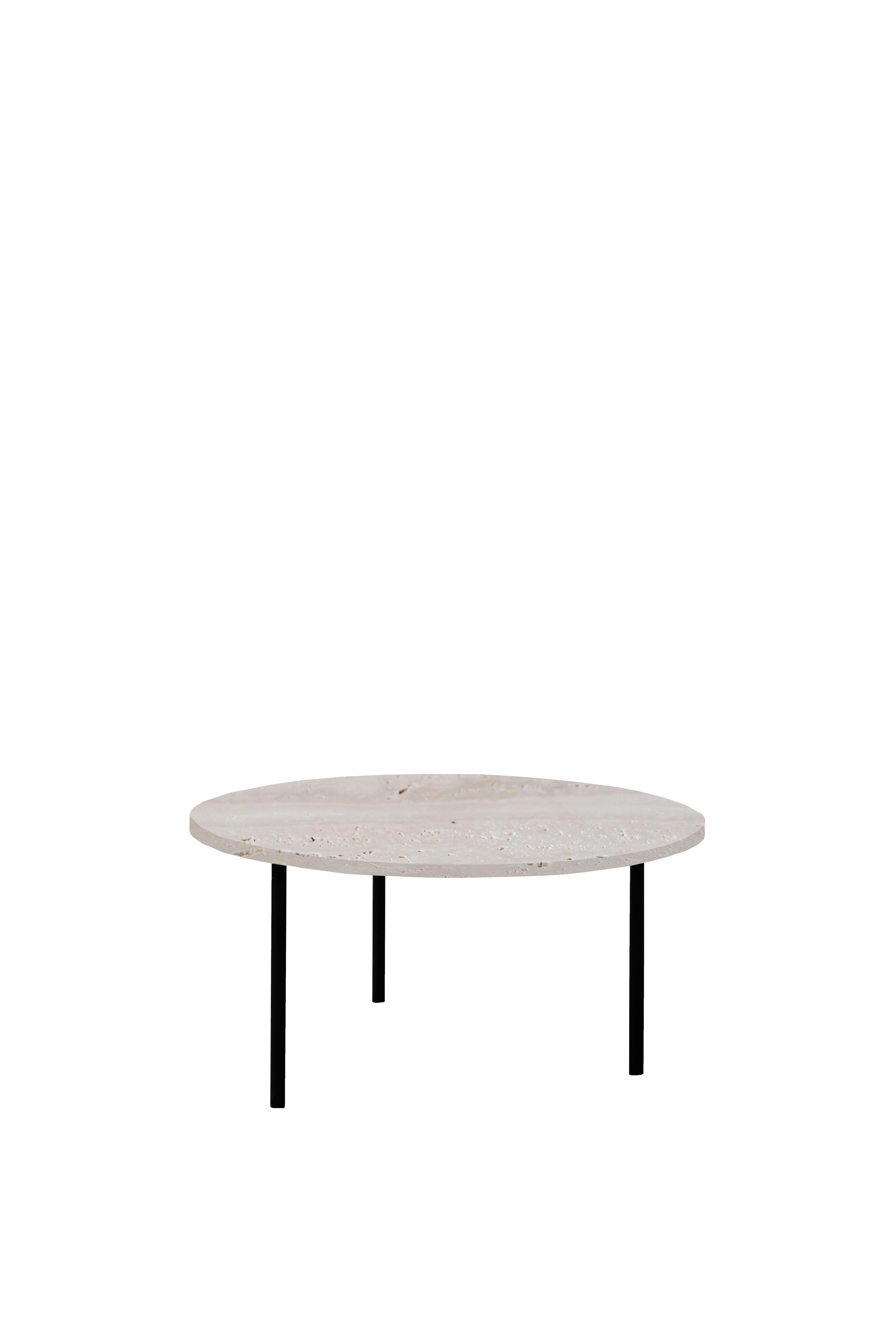 Gruff Travertine M coffee table by Un’common
Dimensions: D 70 x H 35 cm 
Materials: Travertine
Available in 3 sizes: D 45 x H 45, D 70 x H 35, D 90 x H 30 cm. 

GRUFF Travertine M is a beautiful coffee table. Tables of the GRUFF Travertine