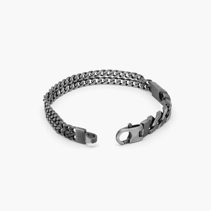 Grumette Duo Wide Bracelet in Oxidised Sterling Silver, Size L In New Condition For Sale In Fulham business exchange, London