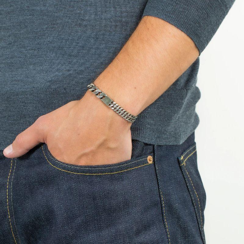 Men's Grumette Duo Wide Bracelet in Oxidised Sterling Silver, Size S For Sale