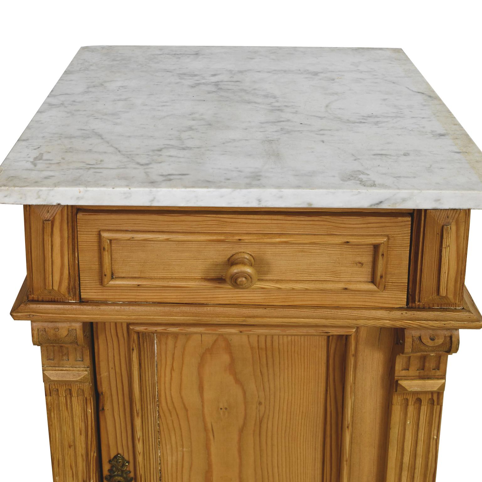 Antique Gründerzeit Nightstand/ Pot Cupboard in Pine w/ White Carrara Marble 6