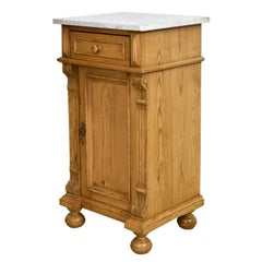 Antique Gründerzeit Nightstand/ Pot Cupboard in Pine w/ White Carrara Marble