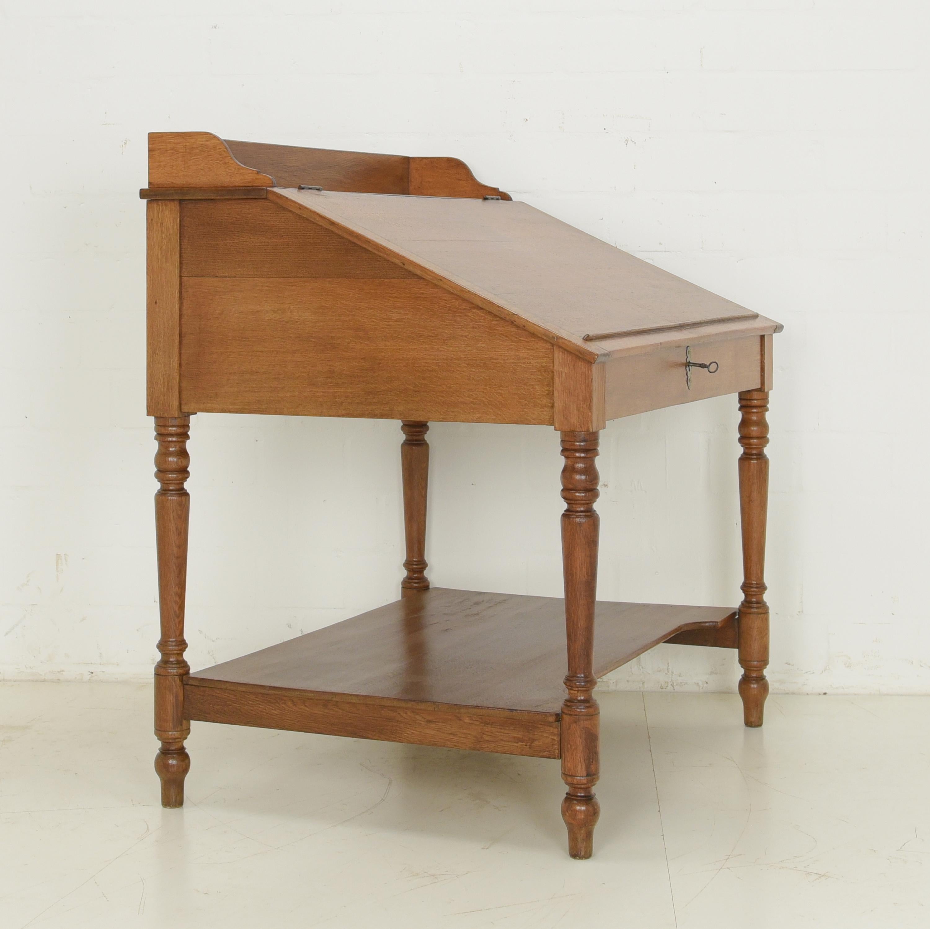 Gründerzeit Writing Desk / Seat Desk in Solid Oak, 1880 For Sale 7