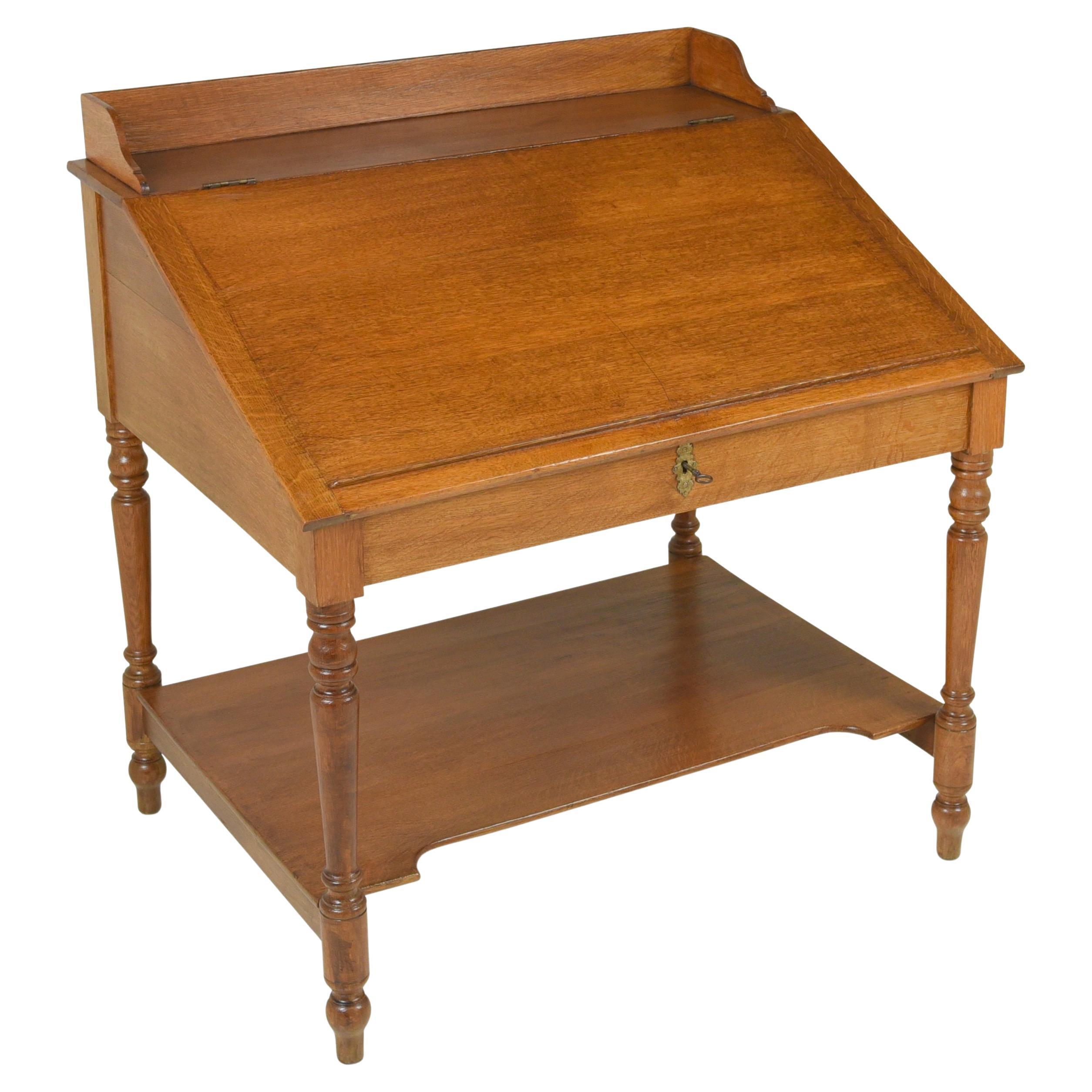 Gründerzeit Writing Desk / Seat Desk in Solid Oak, 1880 For Sale