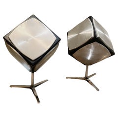 GRUNDIG Hi Fi Audiorama Space Age Chrome Cube Box Speaker Pair 1970s GERMANY