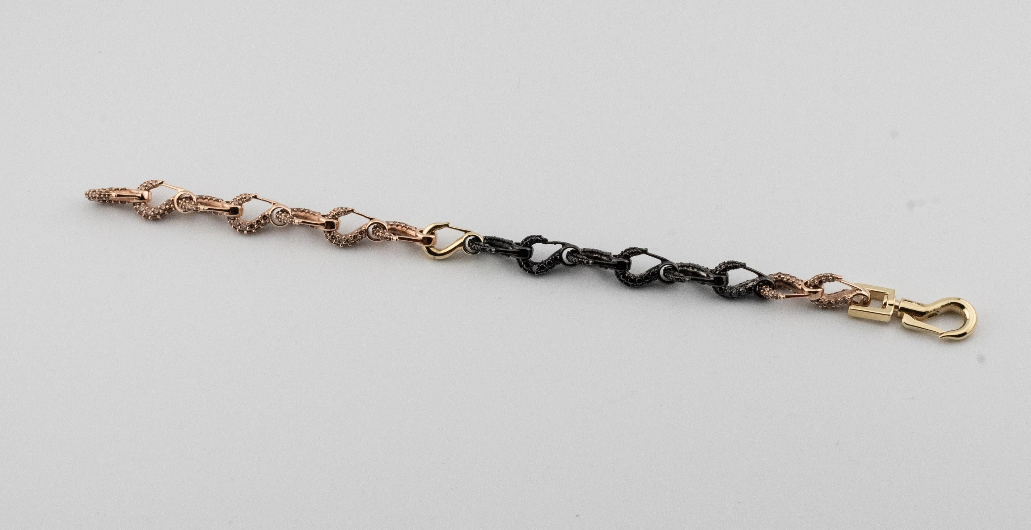 Artisan Grunfeld Link 8.25 Carats Black and Brown Diamond Bracelet For Sale