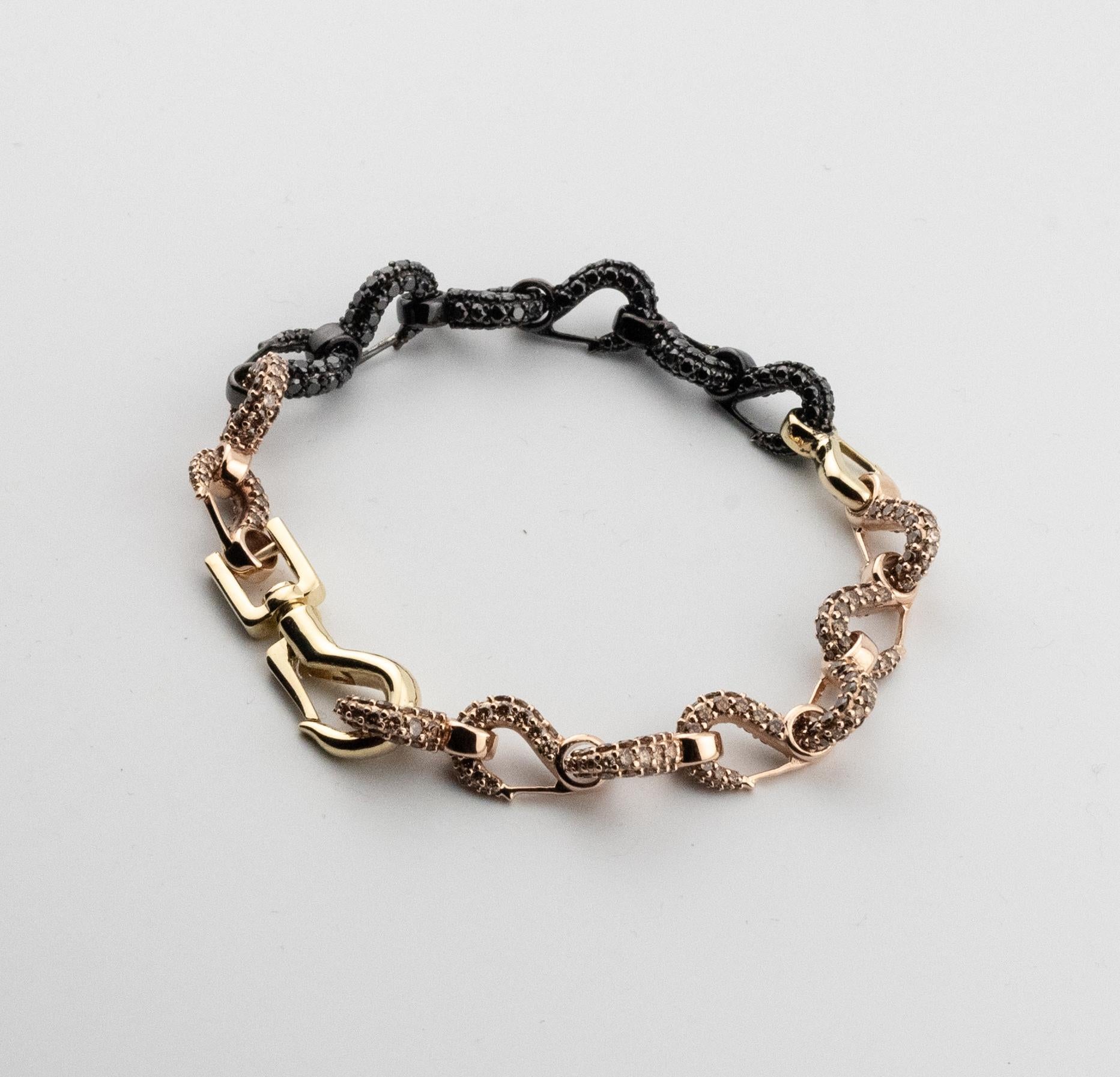Grunfeld Link 8.25 Carats Black and Brown Diamond Bracelet In New Condition For Sale In Beverly Hills, CA