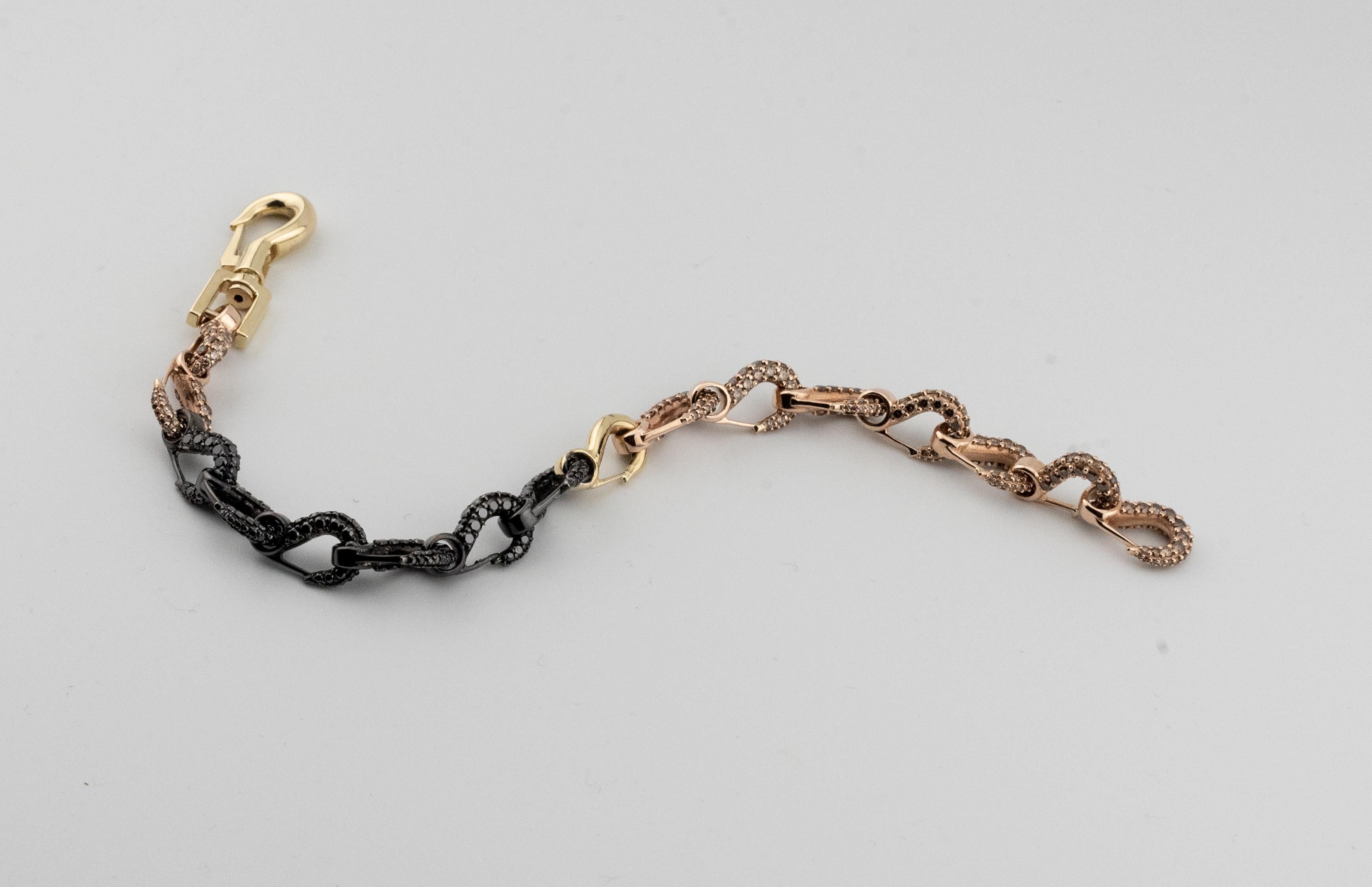 Grunfeld Link 8.25 Carats Black and Brown Diamond Bracelet For Sale 1
