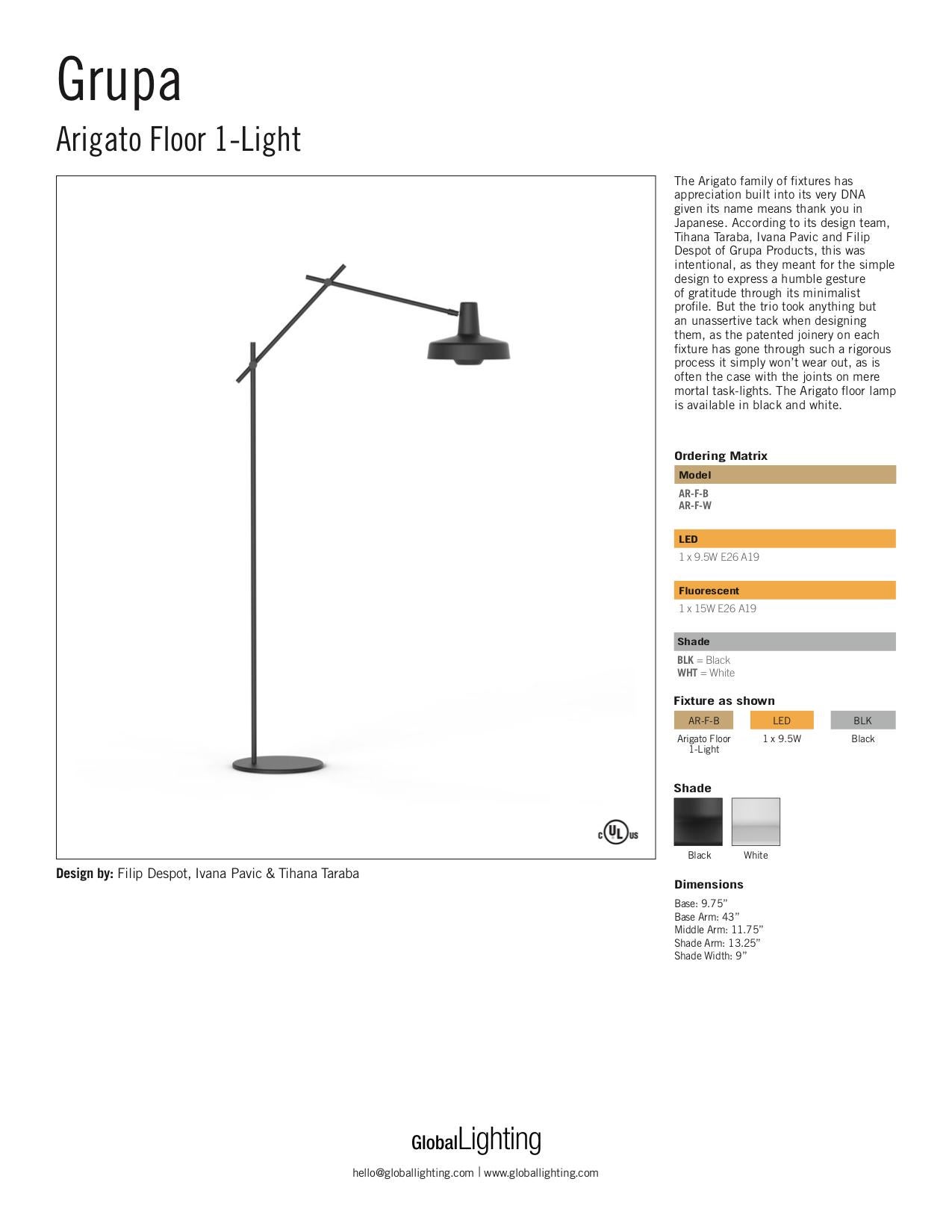 Contemporary Grupa Arigato Black Floor Lamp, Filip Despot, Ivana Pavic & Tihana Taraba For Sale