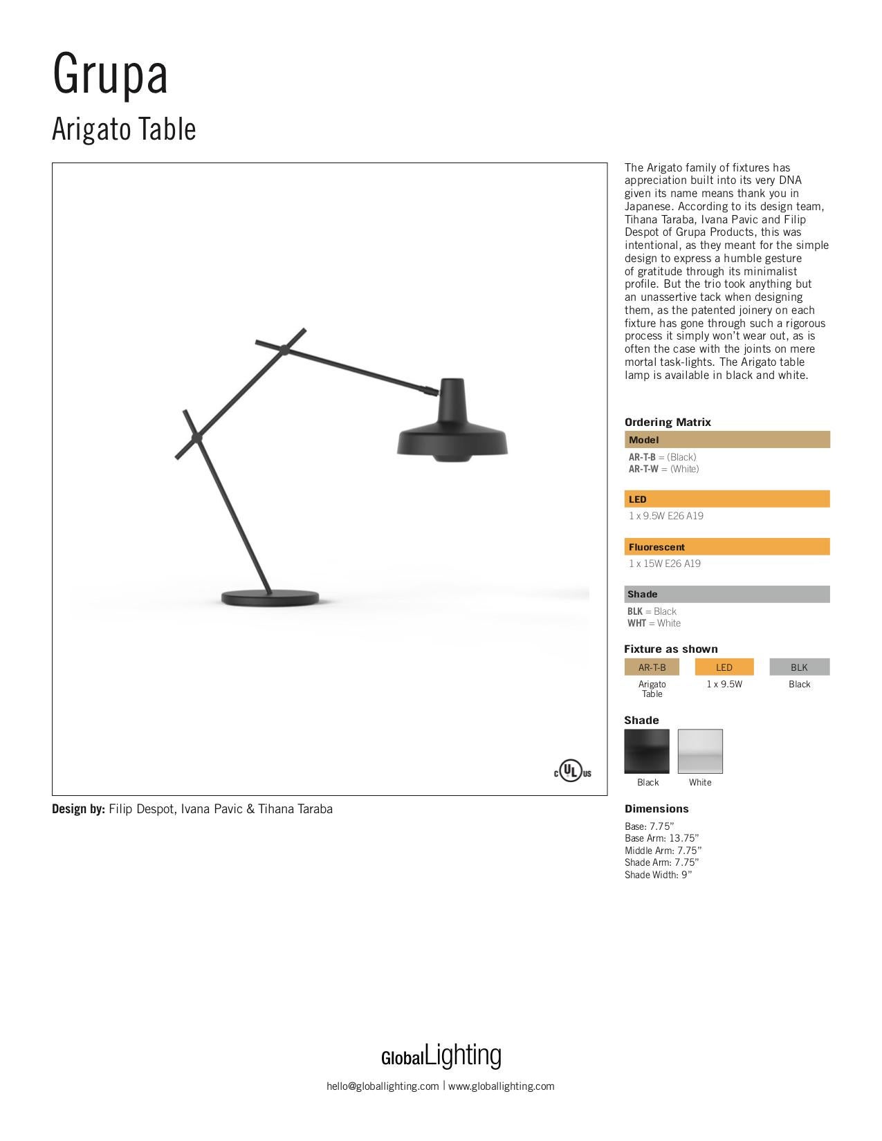 Grupa Arigato Black Table Lamp by Filip Despot, Ivana Pavic & Tihana Taraba For Sale 3