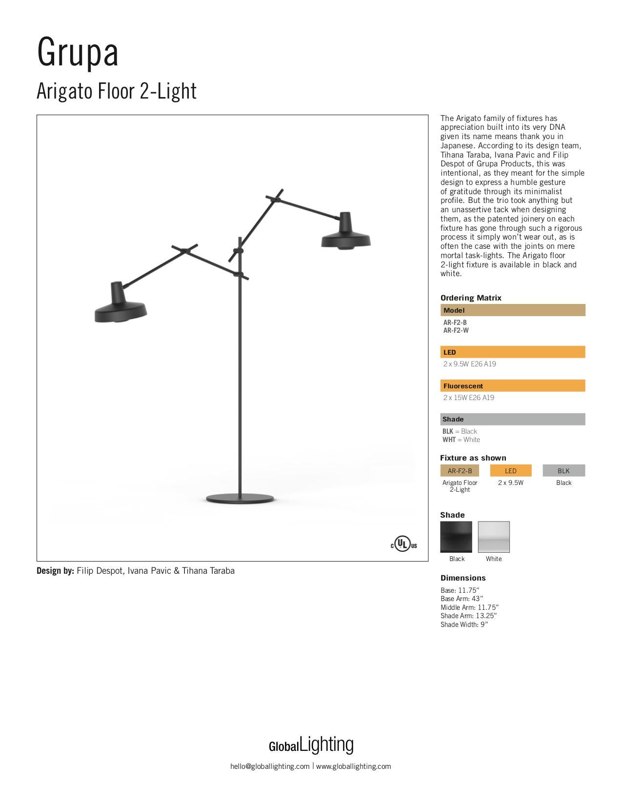 Contemporary Grupa Arigato Double Black Floor Lamp, Filip Despot, Ivana Pavic & Tihana Taraba For Sale