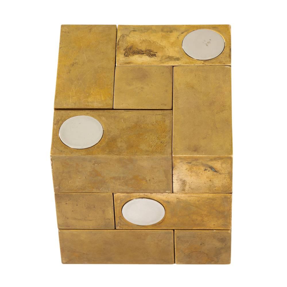 Grupo Mijar Sculpture Brass Steel Magic Puzzle Cube Signed Spain 1970's 3