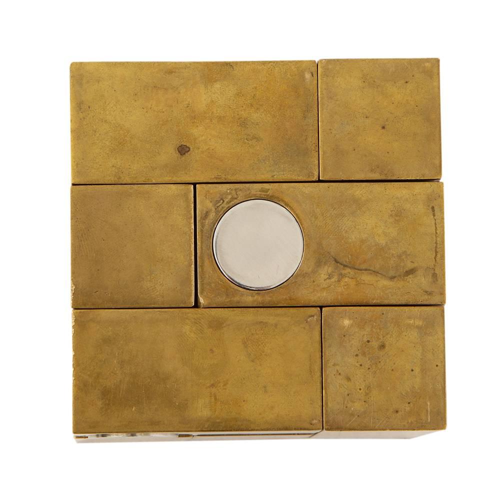 Spanish Grupo Mijar Sculpture Brass Steel Magic Puzzle Cube Signed Spain 1970's