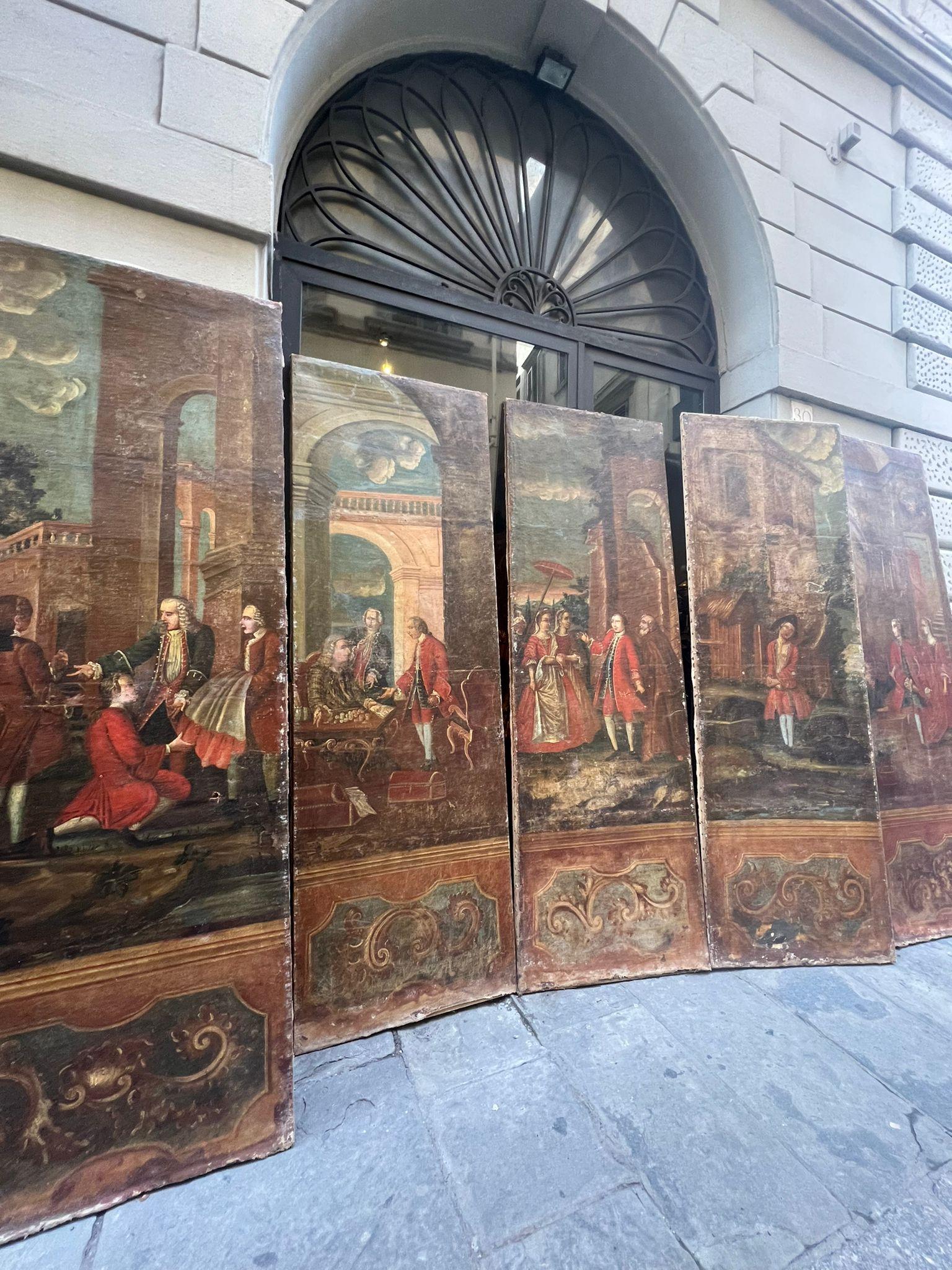 Italian Group of five panels 18th century, Veneto