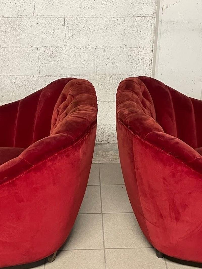 Group of red velvet armchairs from the 1950s For Sale 3