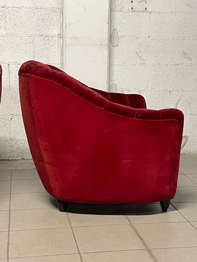 Group of red velvet armchairs from the 1950s For Sale 4