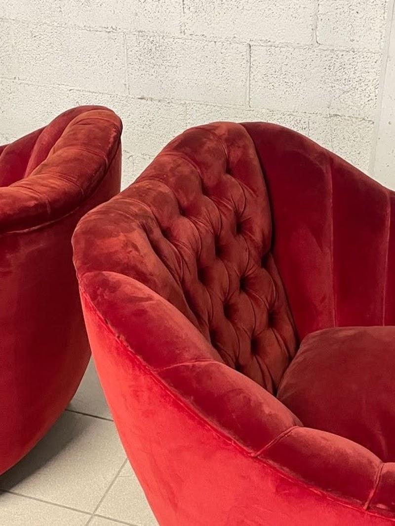 Group of red velvet armchairs from the 1950s For Sale 5