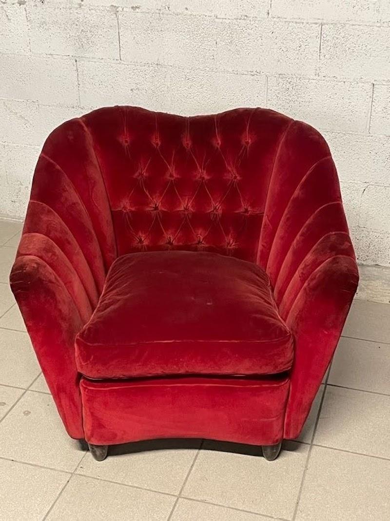 Group of red velvet armchairs from the 1950s For Sale 7