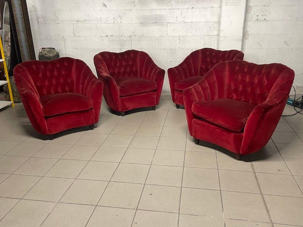 Group of red velvet armchairs from the 1950s For Sale 10