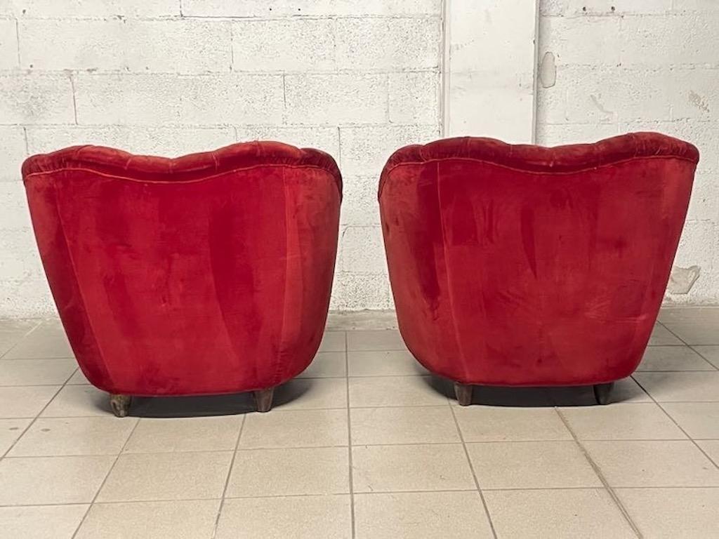Group of red velvet armchairs from the 1950s For Sale 12