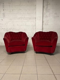 Group of red velvet armchairs from the 1950s