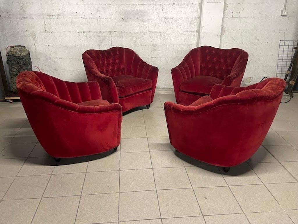 Group of red velvet armchairs from the 1950s For Sale 13
