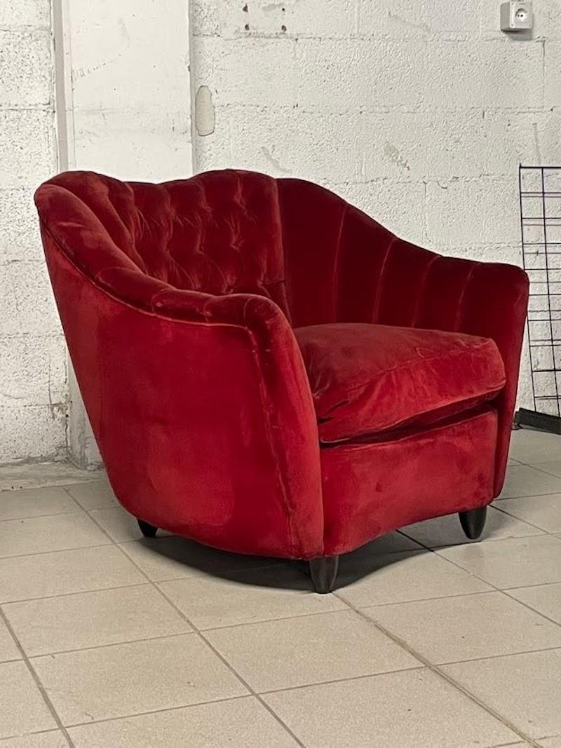 Mid-20th Century Group of red velvet armchairs from the 1950s For Sale