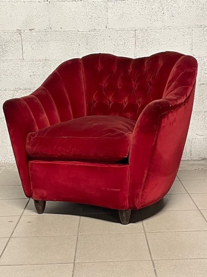 Velvet Group of red velvet armchairs from the 1950s For Sale