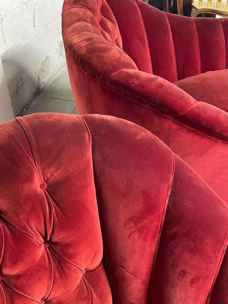 Group of red velvet armchairs from the 1950s For Sale 1