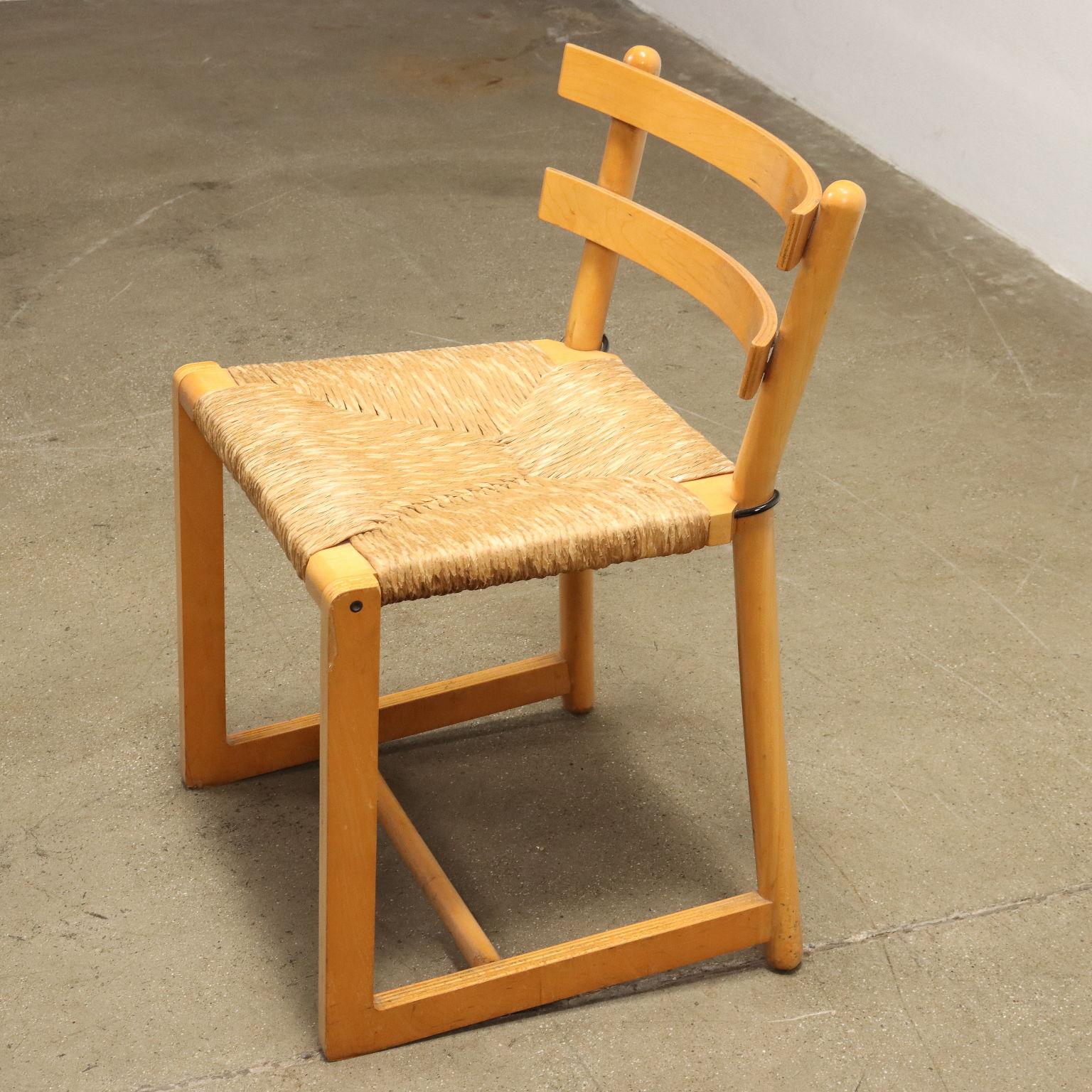 Mid-Century Modern Groupe de quatre chaises des années 1980, hêtre et contreplaqué en vente