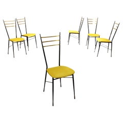 Vintage Gruppo di sei in metallo e seduta gialla Sedie Anni 60
