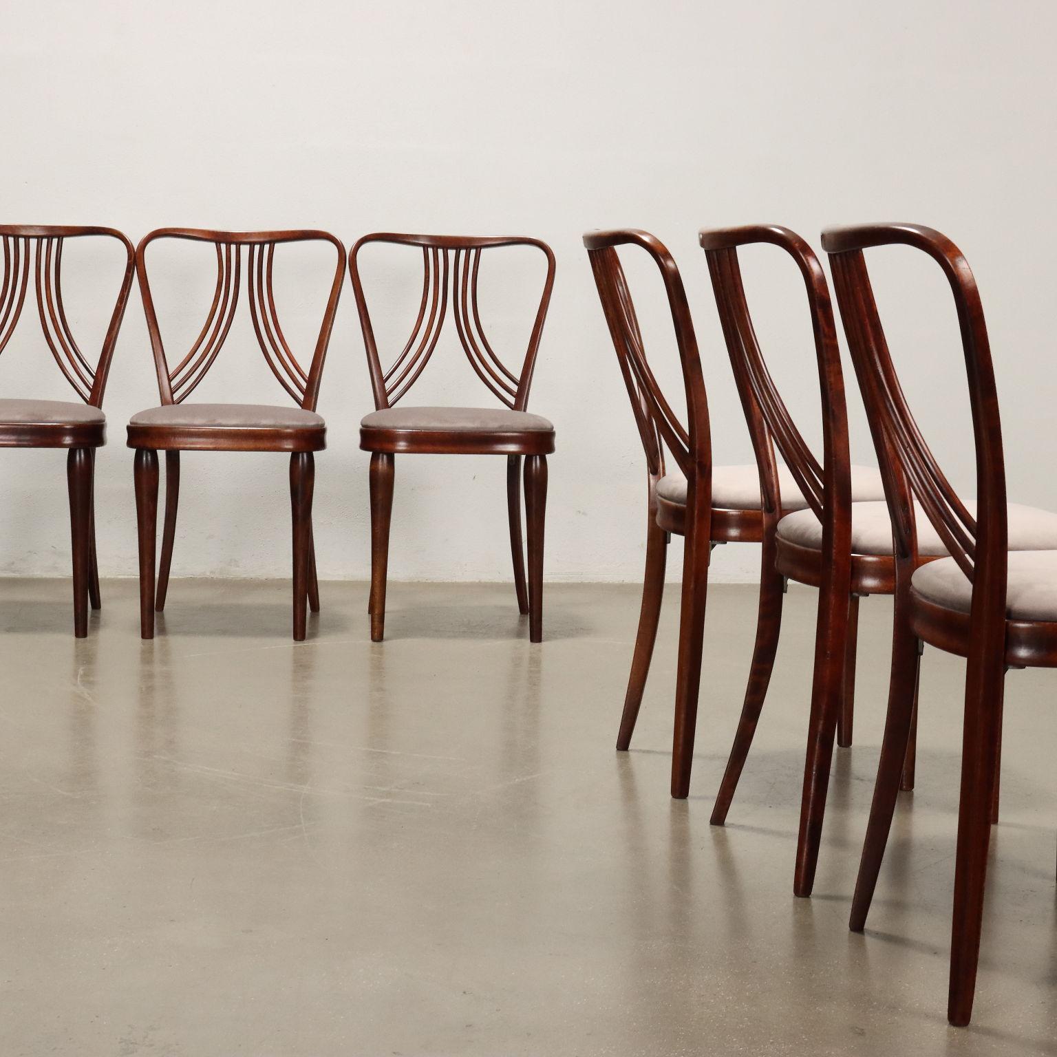 Mid-Century Modern Gruppo di sei Sedie Anni 50-60 seduta in velluto