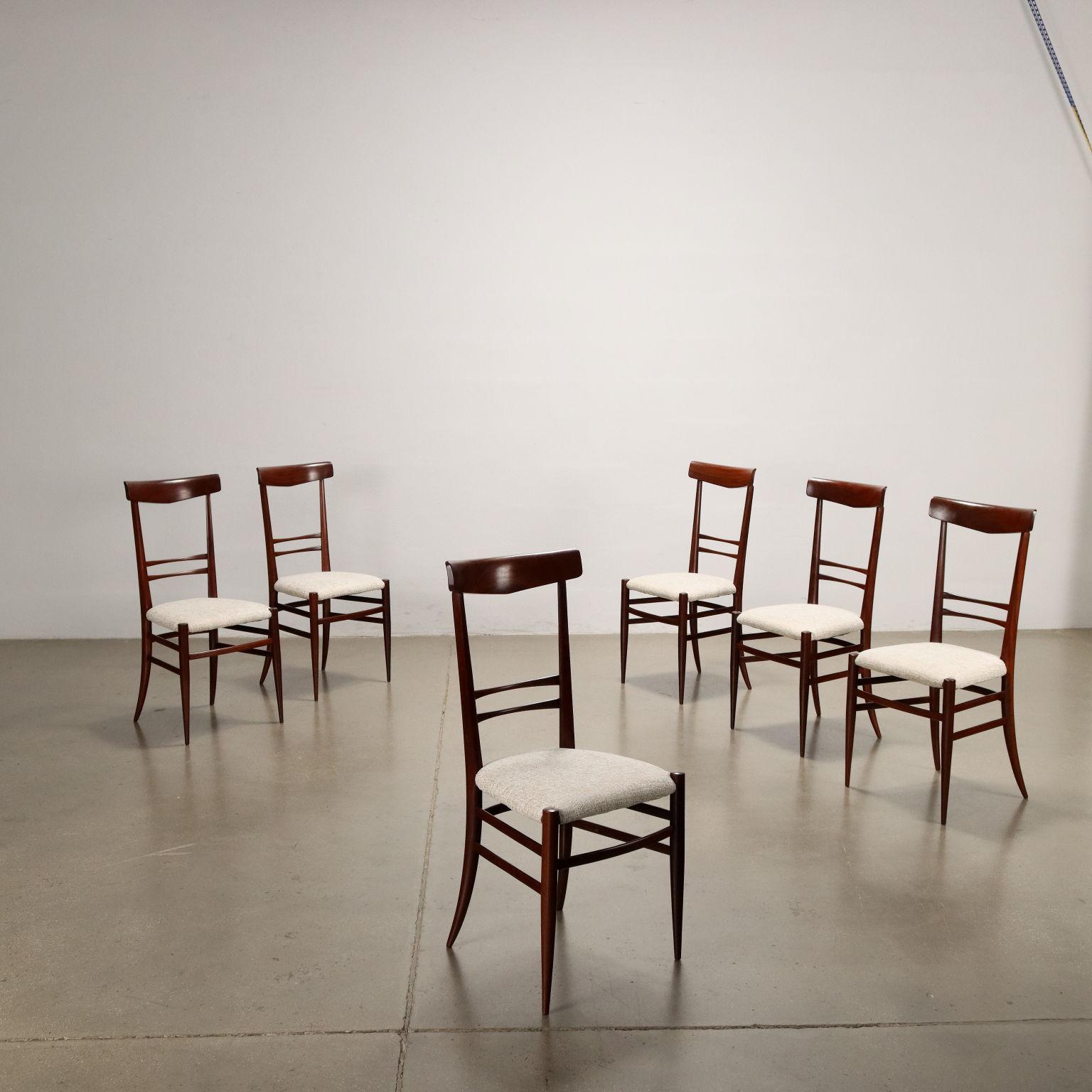 Tissu Groupe de six chaises restaurées des années 1950 en vente