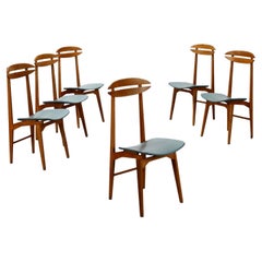Group of Six 1960s Chairs with Blue Leatherette Seat
