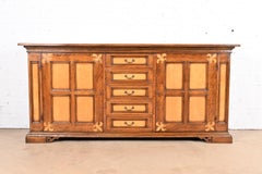Gruppo Faber Italian Provincial Carved Oak Inlaid Maple Sideboard or Bar Cabinet