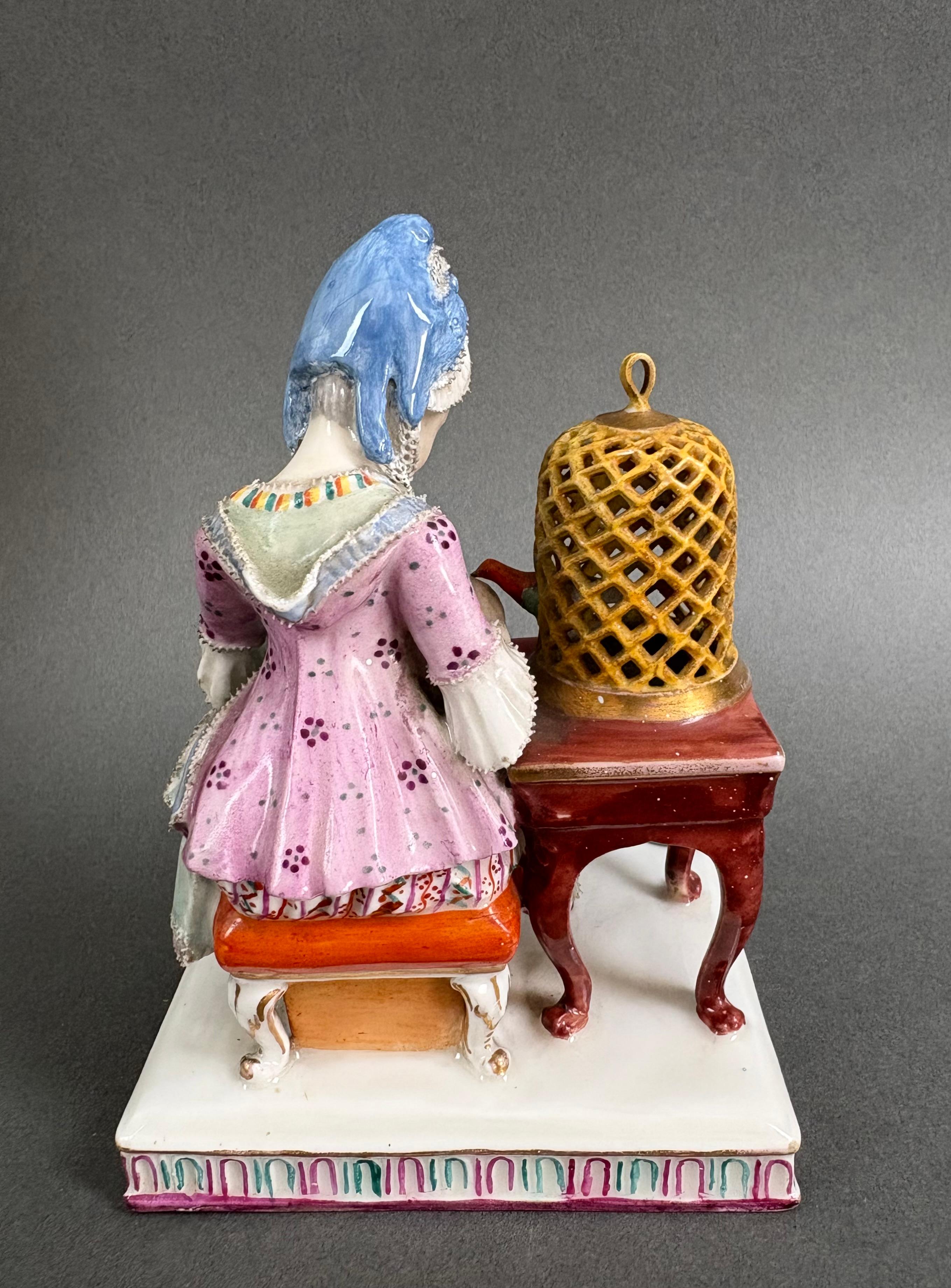 Grupo de porcelana alemana del siglo XIX Dama con pájaro German en venta