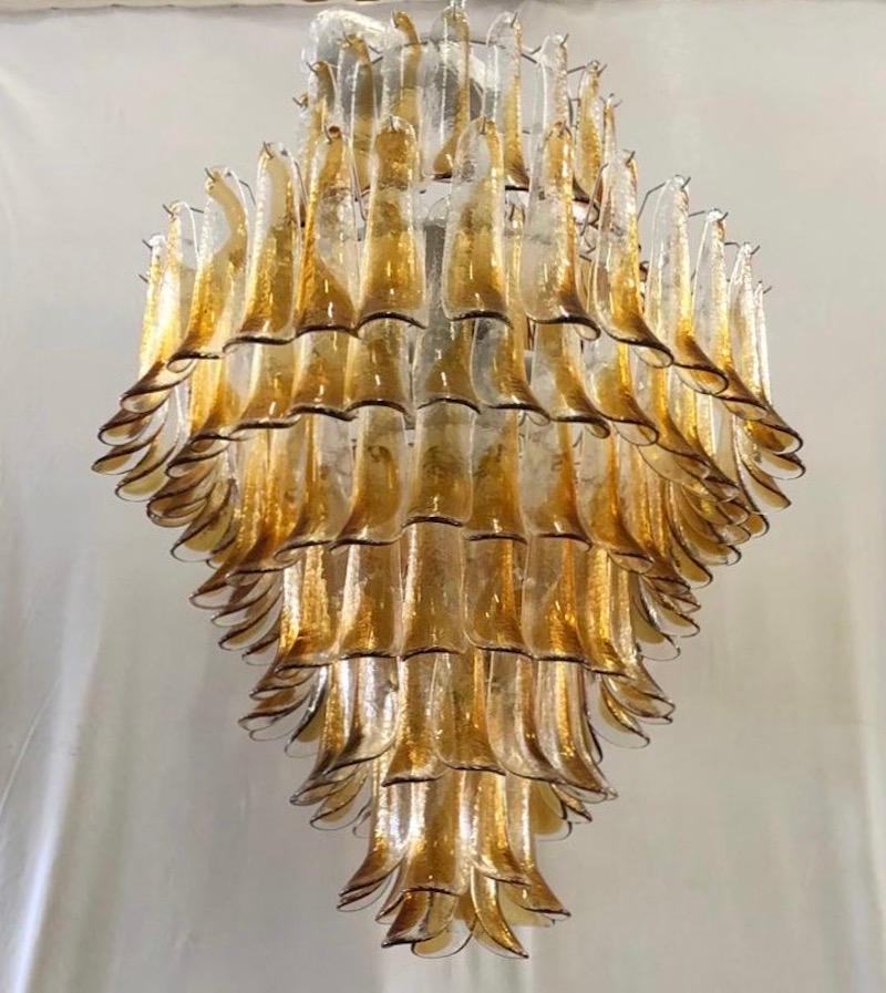 Mid-Century Modern Gruppo Luce made by La Murrina Round Amber Color Midcentury Chandelier, 1980 For Sale