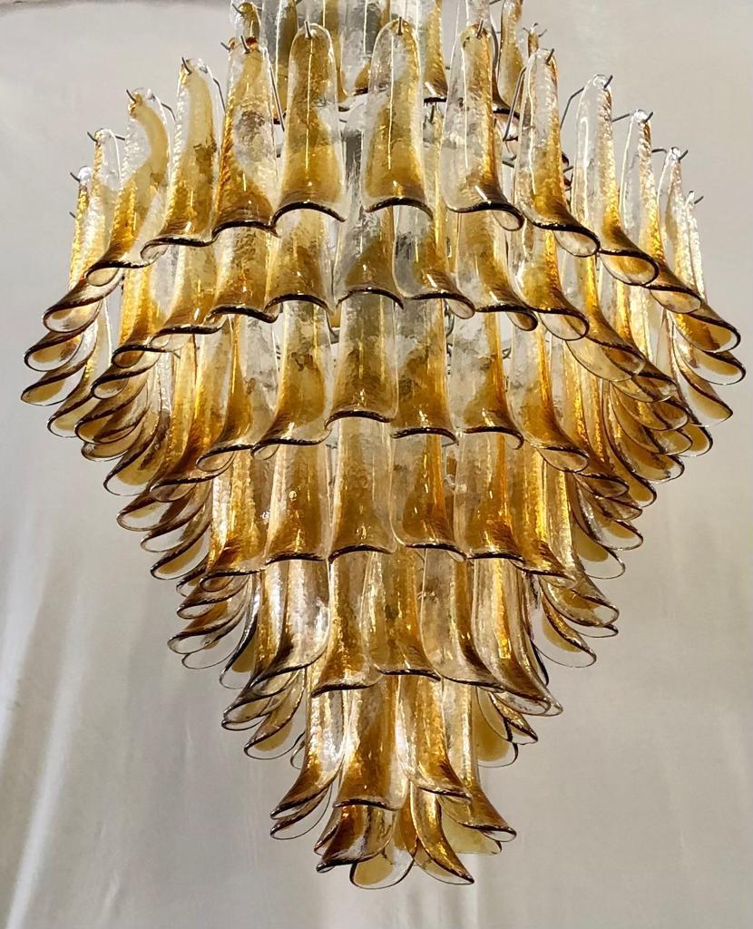 Italian Gruppo Luce made by La Murrina Round Amber Color Midcentury Chandelier, 1980 For Sale