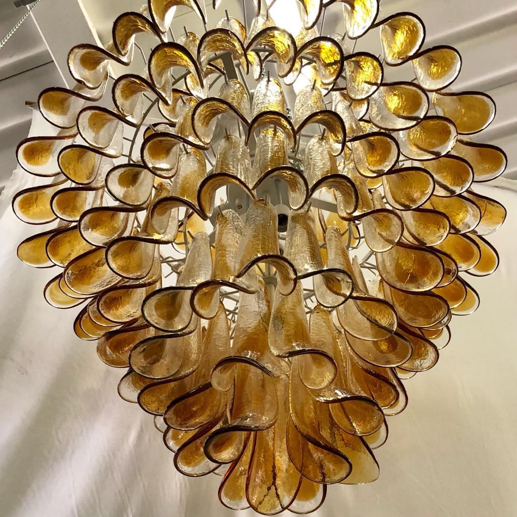 Late 20th Century Gruppo Luce made by La Murrina Round Amber Color Midcentury Chandelier, 1980 For Sale