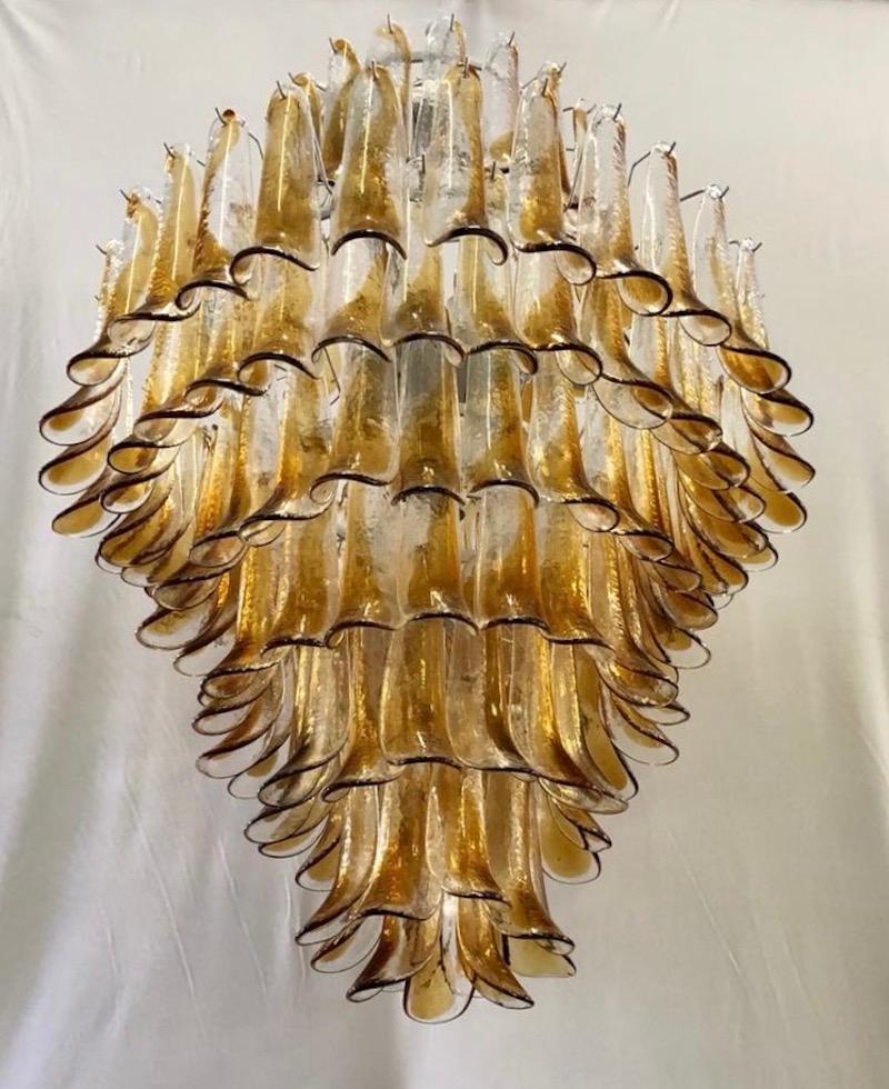 Murano Glass Gruppo Luce made by La Murrina Round Amber Color Midcentury Chandelier, 1980 For Sale
