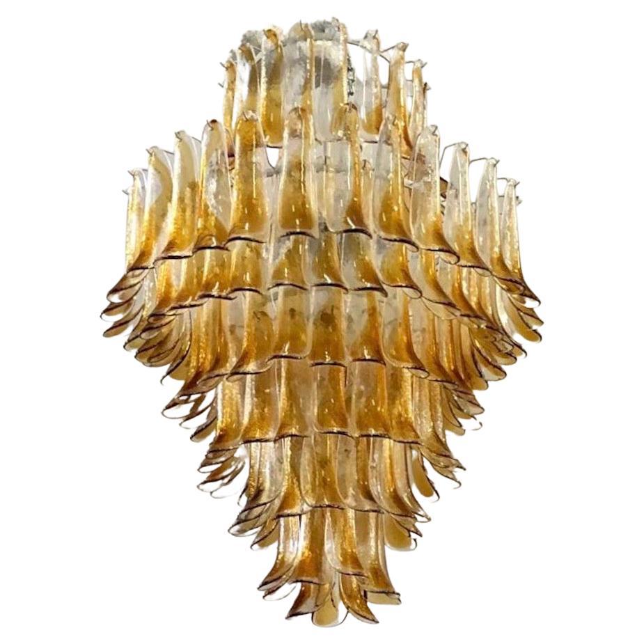 Gruppo Luce made by La Murrina Round Amber Colour Midcentury Chandelier, 1980