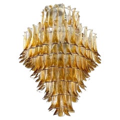 Gruppo Luce made by La Murrina Round Amber Color Midcentury Chandelier, 1980