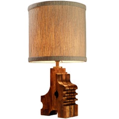 Gruppo NP2 – Skulpturale Tischlampe aus Holz mit Stoffschirm