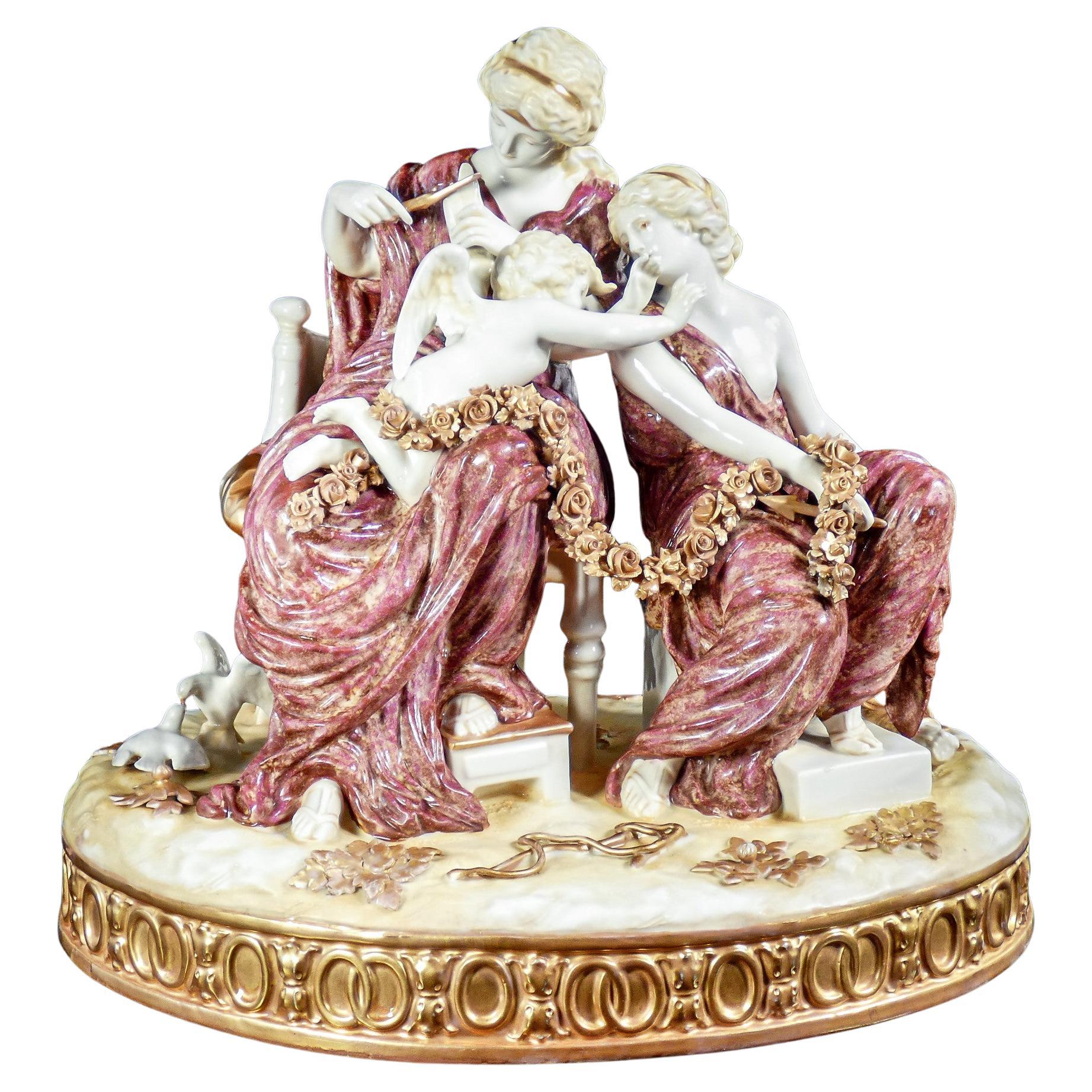 Porcelain sculpture group "Cupid punished by Venus." Germany, Early 1900s
