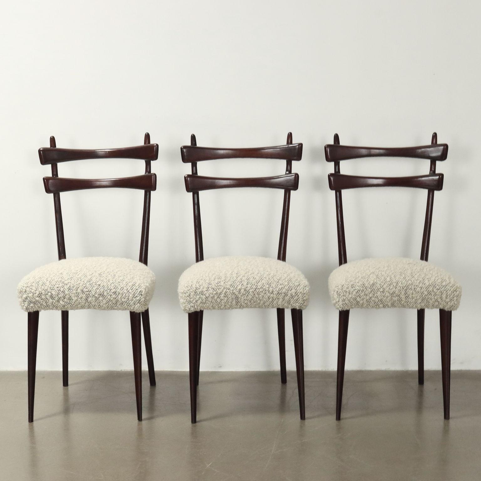 Mid-Century Modern Gruppo sei Sedie Anni 50-60 restaurate, con seduta bianca For Sale