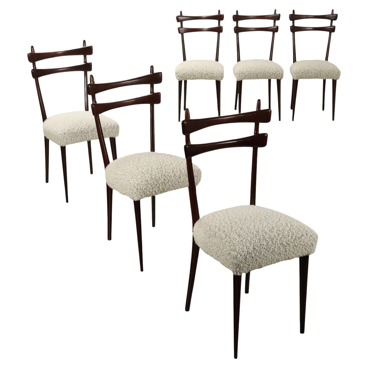 Gruppo sei Sedie Anni 50-60 restaurate, con seduta bianca
