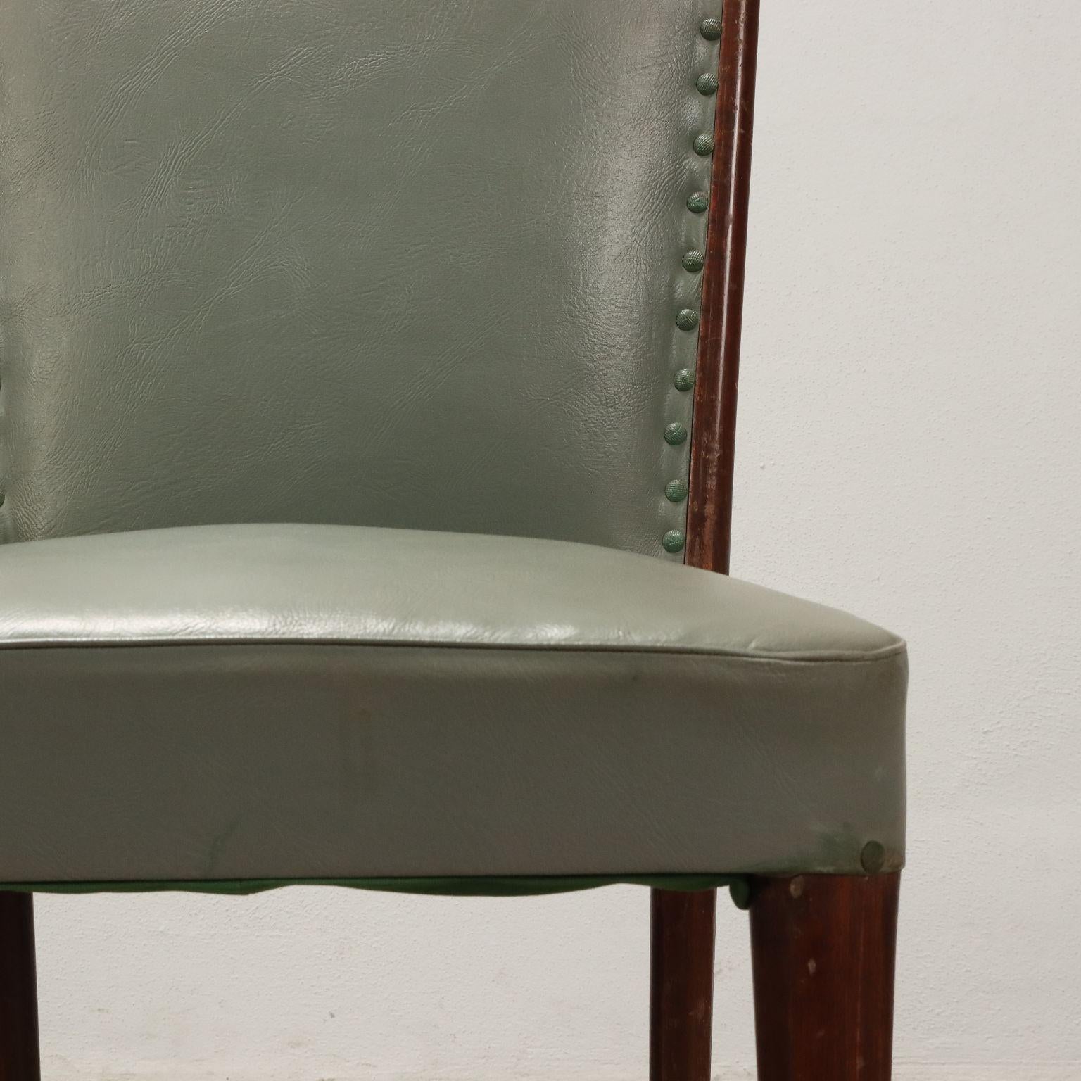 Italian Group of six 1950s Chairs in wood and sage green leatherette For Sale
