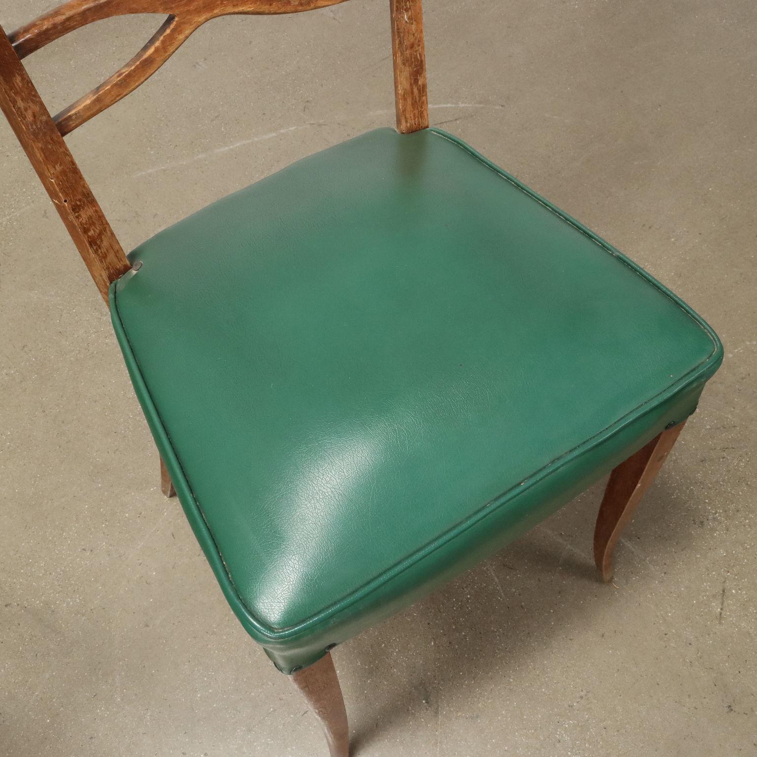 Mid-20th Century Group of six Chairs and two armchairs 1950s beech and green leatherette For Sale