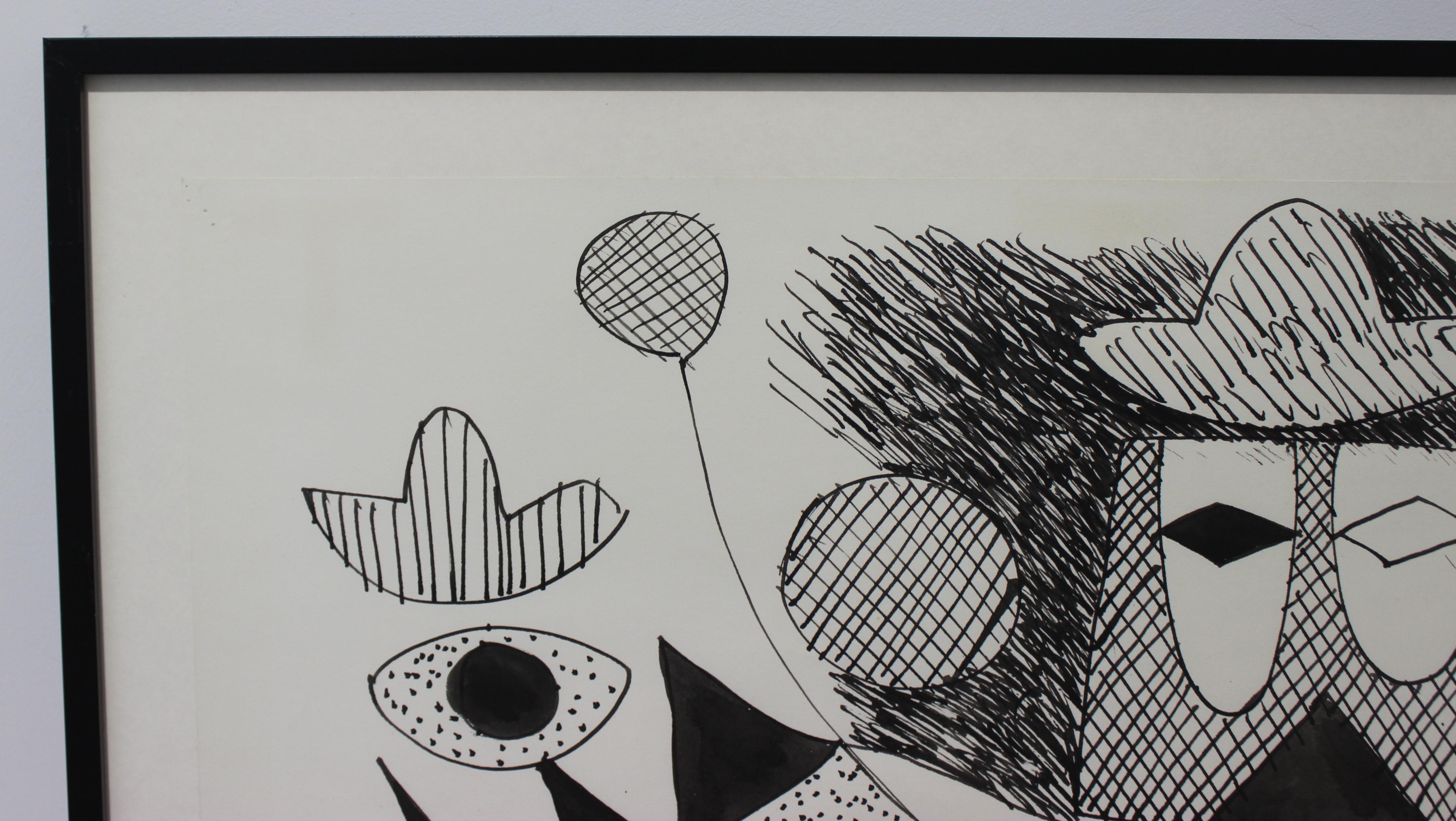 French Gruslin Pen and Ink Abstract Painting  For Sale