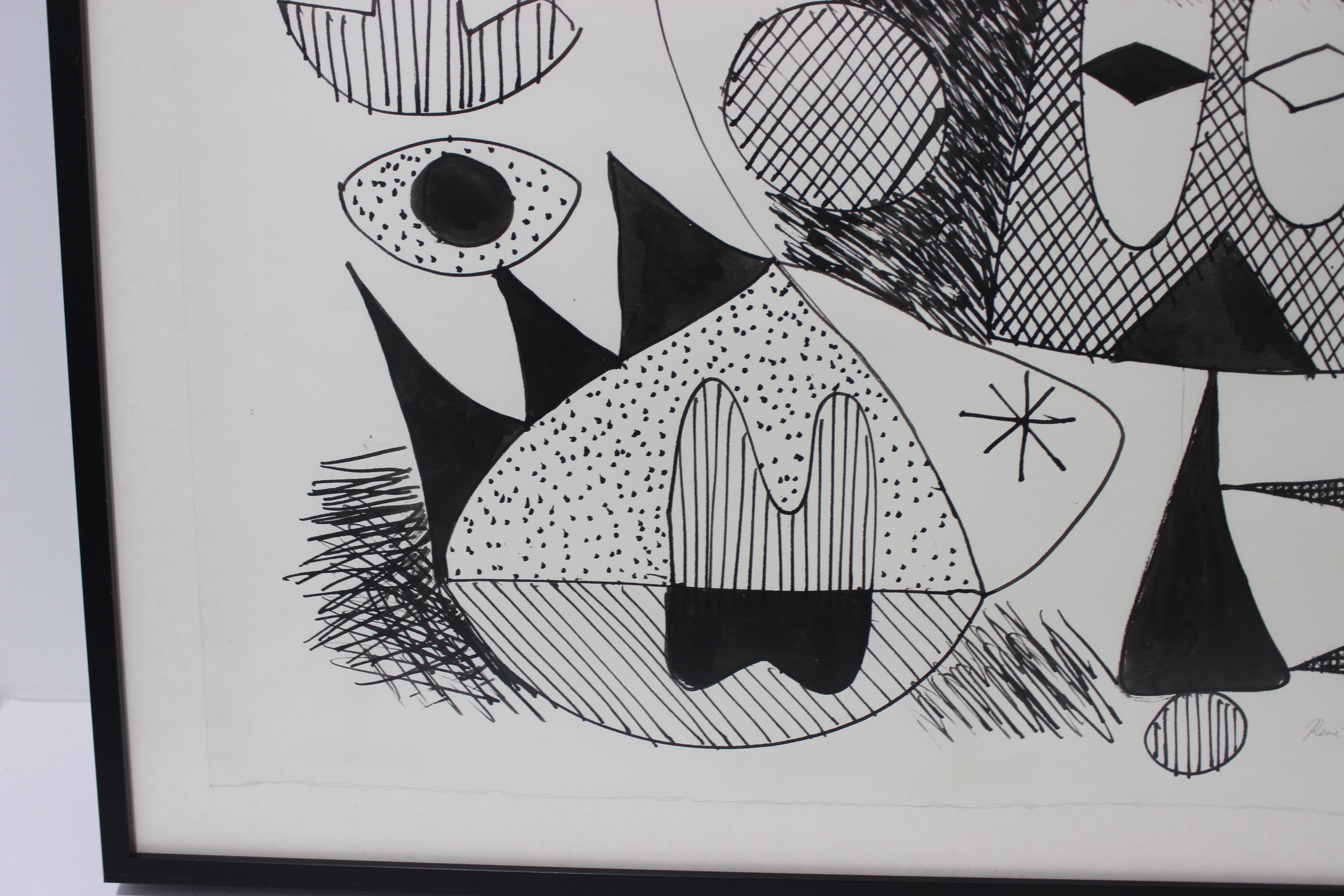 Paper Gruslin Pen and Ink Abstract Painting  For Sale